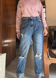 High Waisted Blue Ripped Jeans