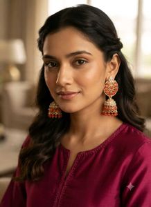 Exquisite Red Stone Jhumka Earrings