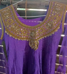 Purple Embroidered Anarkali Kurta With Dupatta