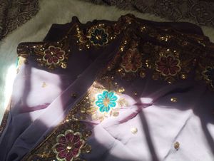 Embroidered Purple Saree with Sequins