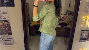 Boho Embroidered Green Top
