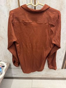 Zara Brown Textured Button-Down Shirt