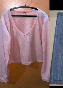 Cute Pink Long Sleeve Crop Top