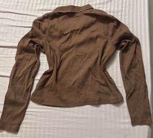 Brown Long Sleeve Collared Top