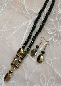 Elegant Black Beads &amp; Gold Jewelry Set combo