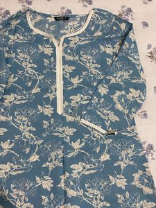 Stylish Blue Floral Print Kurta