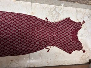 Maroon Printed Kurta with Tassels