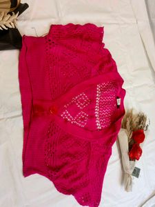 Vibrant Pink Crocheted  shrug