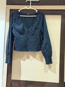 Chic Black Smocked V-Neck Top