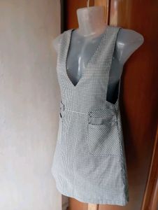 Plaid V-Neck Pinafore Dress