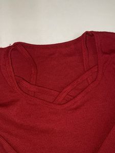 Red Ribbed V-Neck Top