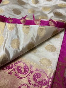 Cream Gold Floral Saree
