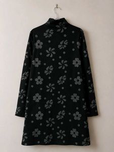 Women's Black Floral High Neck Long Knit Sweater