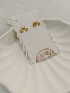 Gold Bike Necklace &amp; Earrings Set