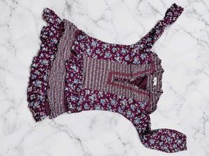 Maroon Floral Printed Ruffle One Piece Dress