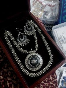 Oxidised Silver Necklace and Earrings Set