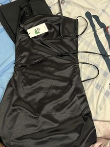 Sleek Black Satin Mini Dress