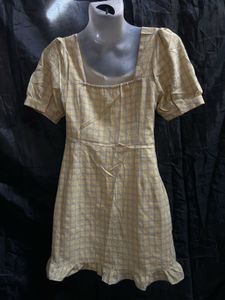 Cute Yellow Plaid Mini Dress