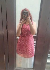 Pink Printed Kurta with White skirt