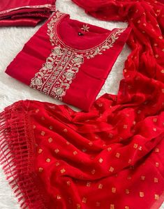 Stunning Red Embroidered Kurta Set