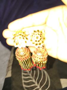 Red and Gold Jhumka Earrings