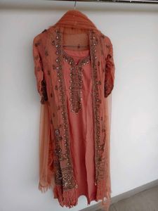 Embellished Peach Kurta Set with Dupatta
