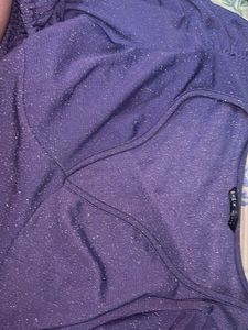 Purple Shimmer Balloon Sleeve Top | SHEIN | Ele