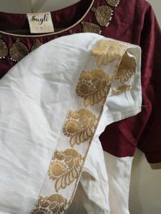 Elegant Maroon &amp; White Anarkali Suit