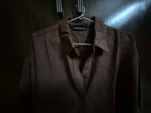 Brown Oversized Button-Up Shirt