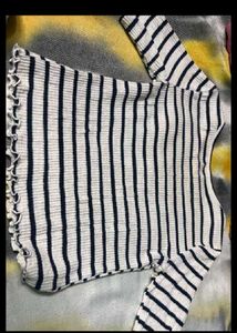 Striped Cropped T-Shirt with Heart Detail