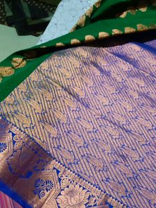 Beautiful Green Silk Saree With Blue Borders