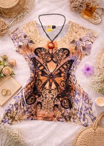 Bohemian Butterfly Print Tunic Top