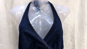 Blue Denim Halter Neck Crop Top