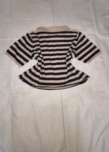Striped Polo Neck Top