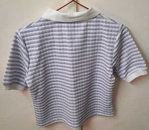 Korean Style Lavender Purple Polo Crop Top