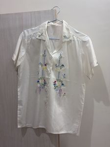 Embroidered White Button-Up shirt