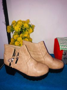 Tan Ankle Boots with Block Heel