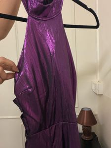 Metallic Purple Halter Neck Maxi Dress