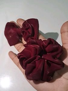 Maroon Scrunchie &amp; Bow Set