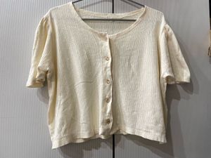 Cream Cropped Button-Up Top