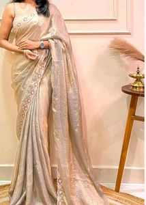 Beige Embroidered Saree with stitched blouse