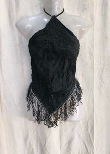 69. Velvet Halter Fringe Top