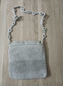 HANDMADE CROCHET SILVER BAG