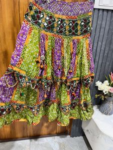 Boho Bandhani Tiered Midi Skirt