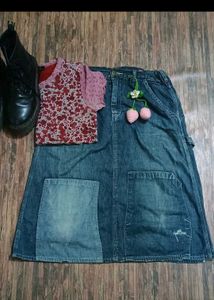 Y2K blue denim midi skirt