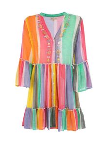 Boho Rainbow Striped Embroidered Kurta