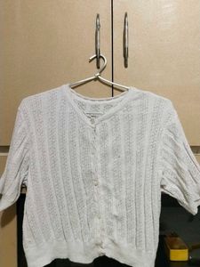 White Textured Button-Up Top
