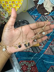 Gold Chain Bow &amp; Pearl Charm Necklace