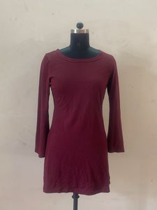Maroon Long Sleeve Mini Dress