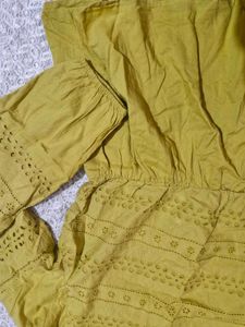 Yellow Eyelet Peplum Top